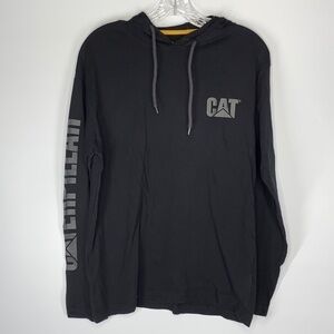 CAT Black Hooded Long Sleeve Shirt Size Medium